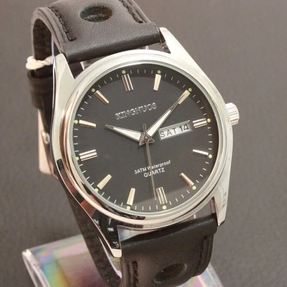 Men's Contemporary Sport Watch Silver Case Black Rally Strap 40mm